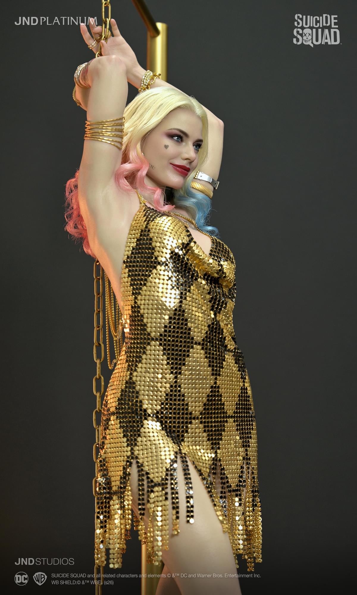 harley quinn in gold dress DC Comics Suicide Squad Sequin Plus Size tone buckles Harley Cosplay Squad Quinn Costume