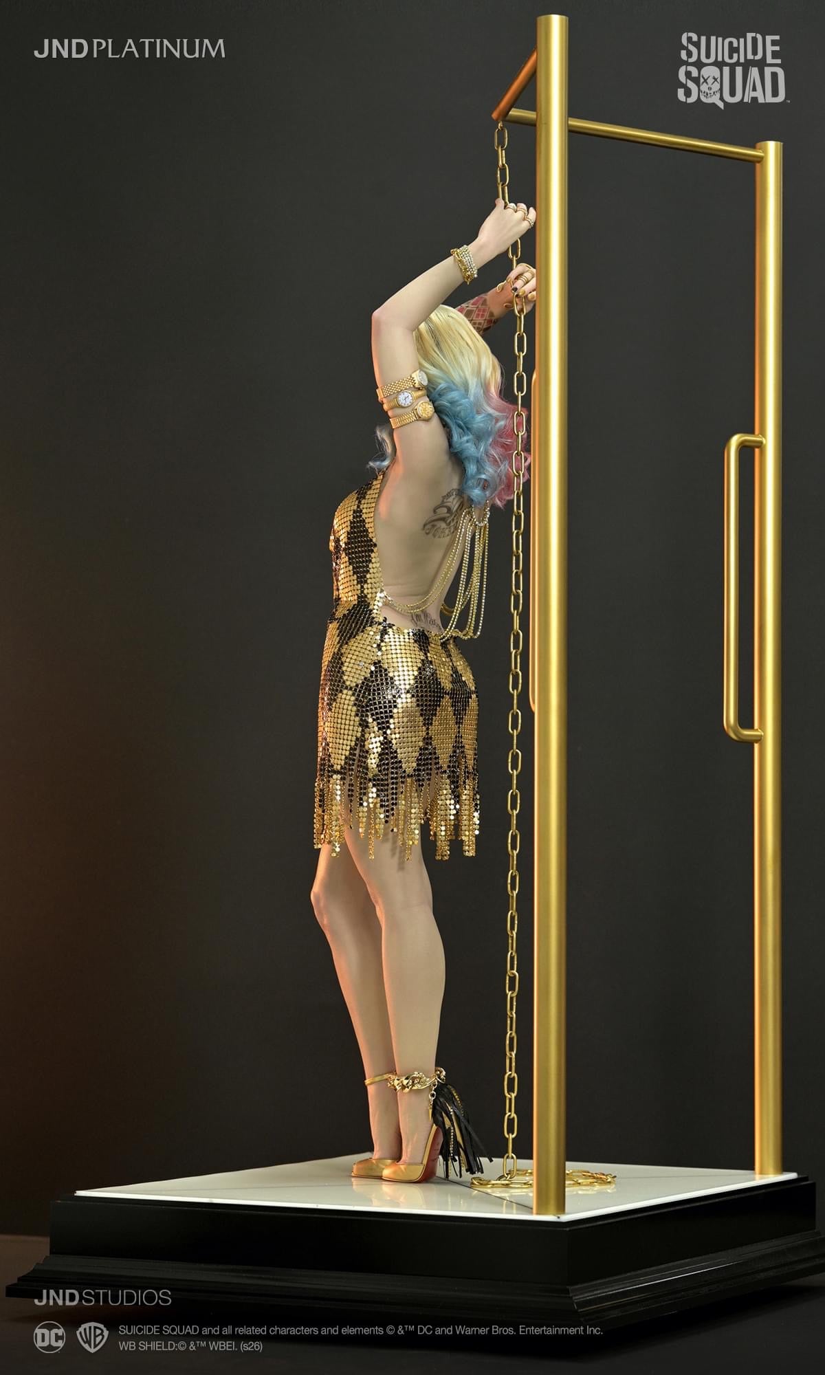 harley quinn dress gold Harley Quinn Cosplay Sequins Backless Gold Club Dance Dress DC Suicide Squad Task Force X Halloween Costume-Takerlama
