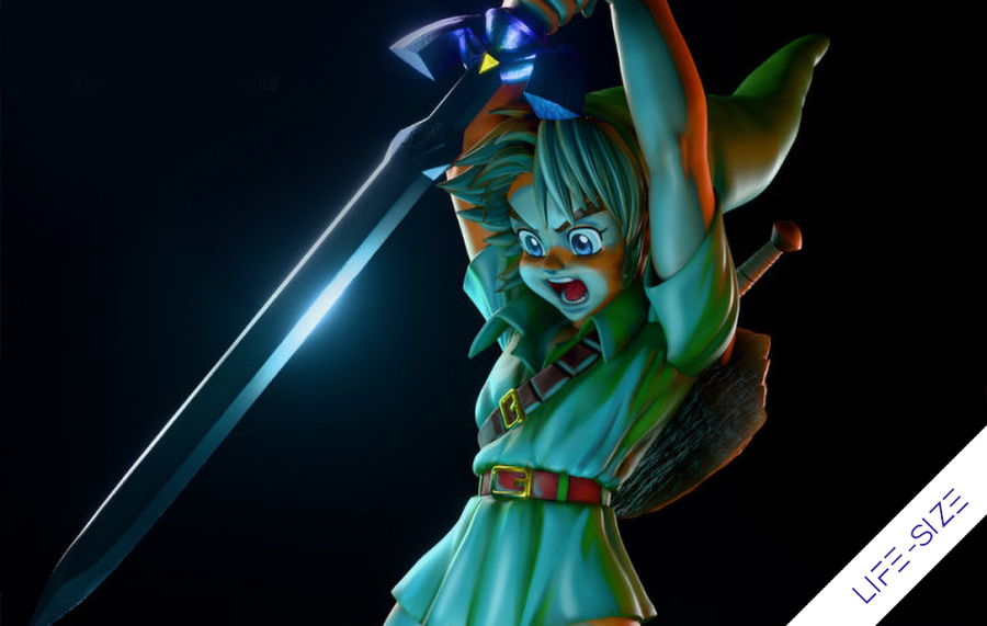 Young Link Pulling Master Sword Life-Size Statue by Kintsukuroi Creations