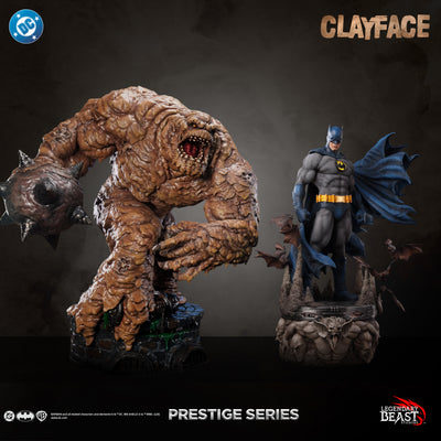 Clayface Prestige Series statue — display size comparison beside Batman statue