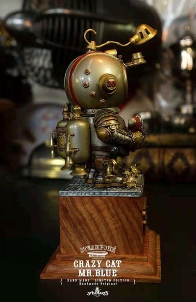 Steampunk Crazy Cat Mr. Blue (Silver Basic) Statue