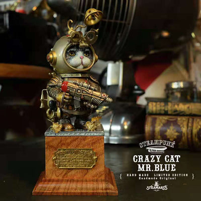 Steampunk Crazy Cat Mr. Blue (Silver Basic) Statue