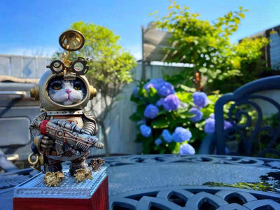 Steampunk Crazy Cat Mr. Blue (Silver Basic) Statue