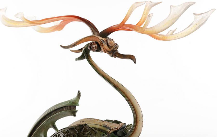 Bronze Crane with Antlers Statue