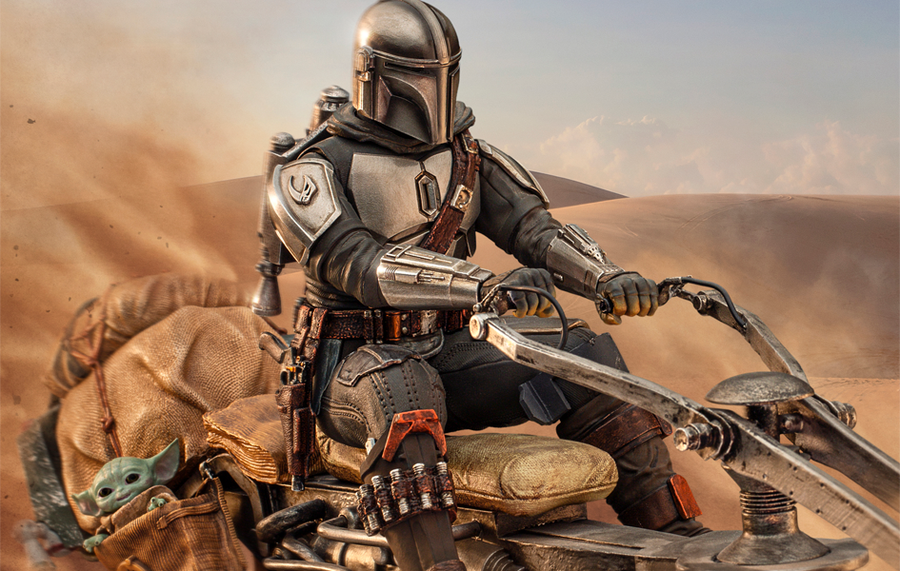 The Mandalorian on Speeder Bike Deluxe Art Scale 1/10
