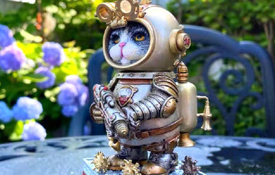 Steampunk Crazy Cat Mr. Blue (Silver Basic) Statue