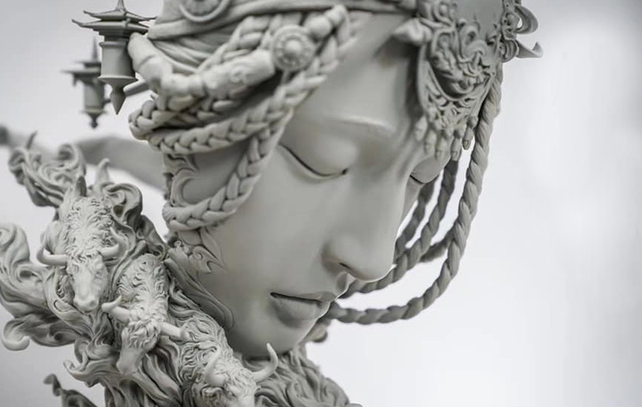 Winter Tibet Shambhala Statue (Unpainted Version)