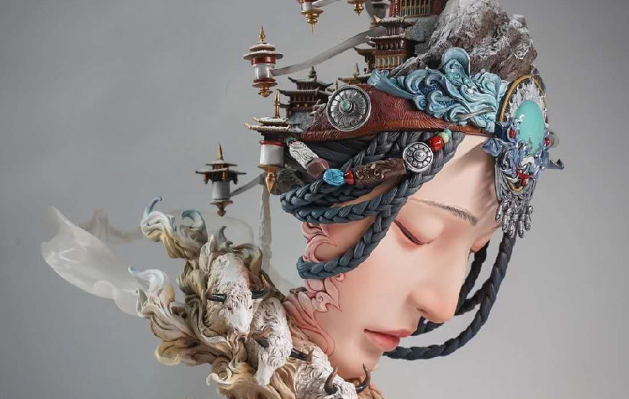 Winter Tibet Shambhala Statue (Painted Version)