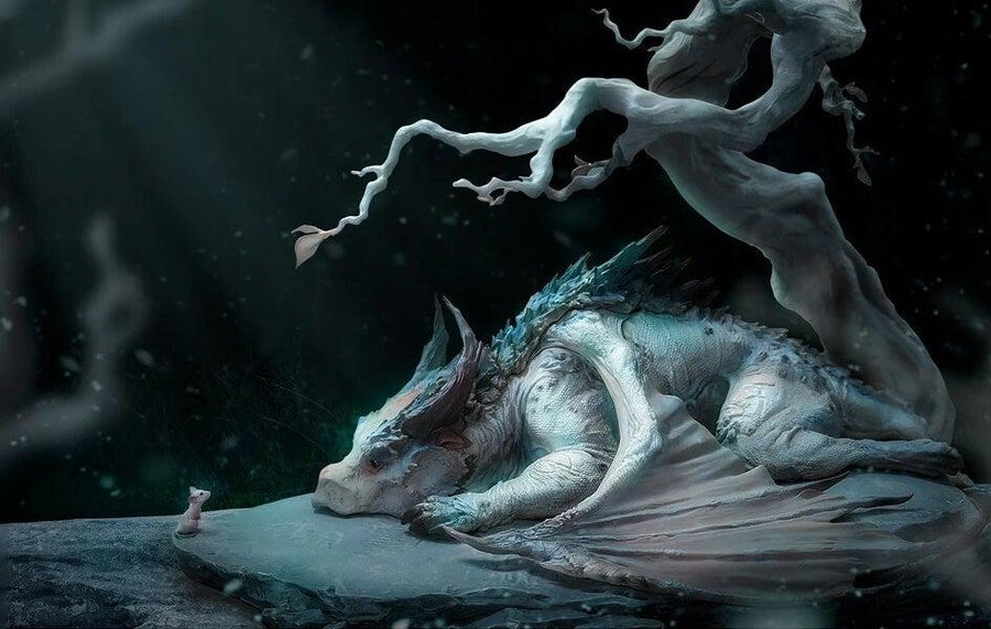 The Encounter Of Mouse & Dragon Under Withered Tree Statue